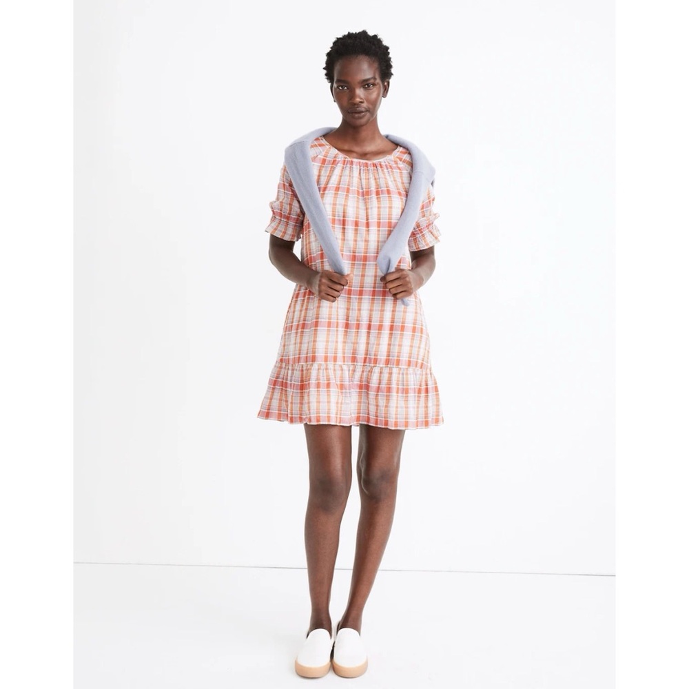 Madewell Plaid Mini Dress in Red and White